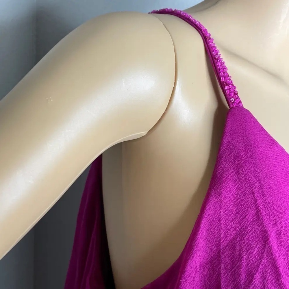 NWT Fuchsia Silk Cocktail Dress Beaded Size 6 Homecoming Dress Semiformal Mini - Picture 6 of 8